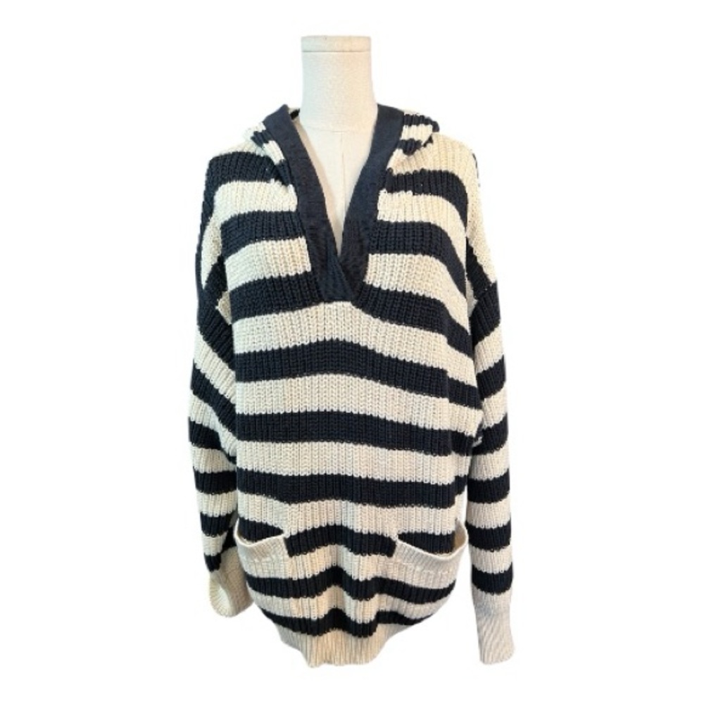 🆕 NWOT Zara navy blue & white striped hoodie sweater – size L